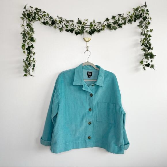 URBAN OUTFITTERS BDG Clark Turquoise Corduroy Button Down Shacket Size Large - Picture 2 of 7